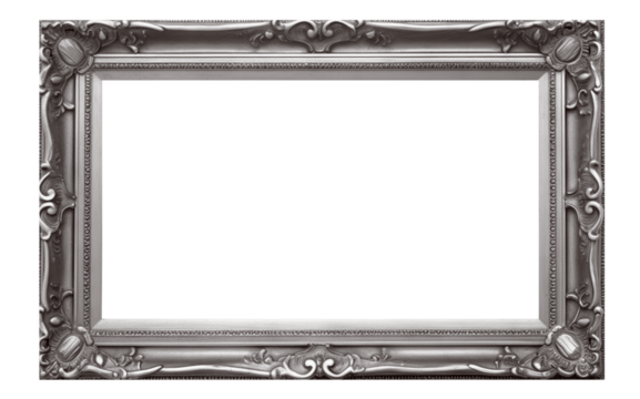 Rectangular silver frame with a decorative pattern, cut out