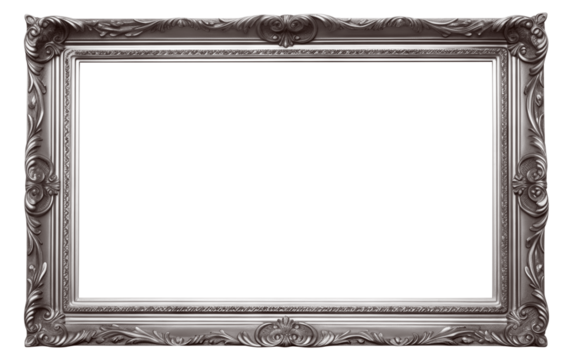 Rectangular silver frame with a decorative pattern, cut out