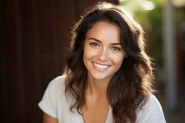 A hispanic young woman smile at camera