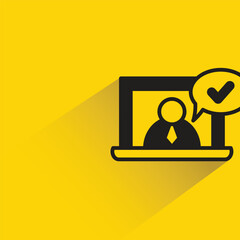 online meeting and check mark with shadow on yellow background