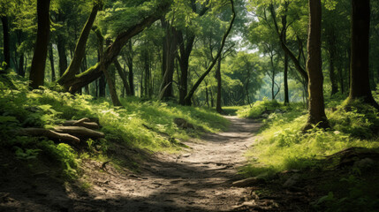 Fototapeta na wymiar a lush green forest with a winding dirt path