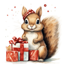 christmas squirrel with gift