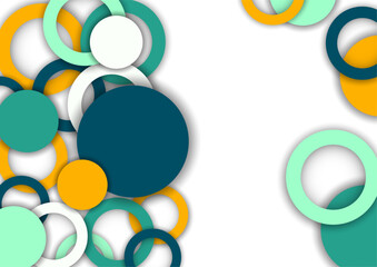 Colorful geometric abstract background. Overlapping colorful circles and rings. Modern elegance, bright fashion background. Brochure and banner template. Vector