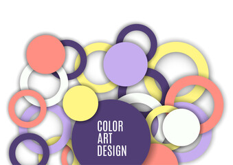 Colorful geometric abstract background. Overlapping colorful circles and rings. Modern elegance, bright fashion background. Brochure and banner template. Vector