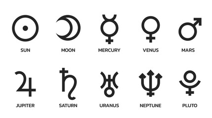 planet symbol set. astrology, astronomy and horoscope sign. isolated vector image - obrazy, fototapety, plakaty