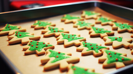 Holiday Baking Delight: Gingerbread Cookies on a Freshly Prepared Tray
In this festive scene, gingerbread cookies await their turn in the oven on a pristine baking tray, filling the kitchen with the a