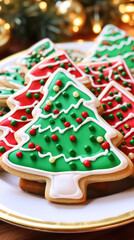 Fototapeta na wymiar Holiday Delights: Sparkling Cookies and Ornamental Magic Capture the magic of the holiday season with a spread of glistening Christmas cookies and ornate decorations on the table.