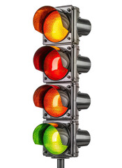 Beautiful realistic colorful perspective view traffic lights on transparent background PNG