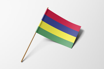 Mauritius flag of small paper, isolated on white background