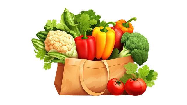 Vegetables in a paper bag isolated on transparent background, image with background removed, created with Generative Ai technology.