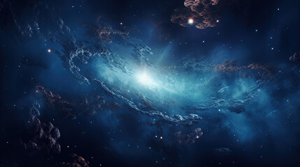Fototapeta na wymiar A view from space to a spiral galaxy and stars. Universe filled with stars, nebula and galaxy