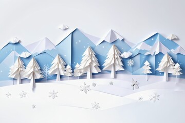 Fototapeta na wymiar Origami Art - Winter Scenery