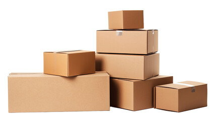 Several cardboard boxes are stacked on transparent background PNG