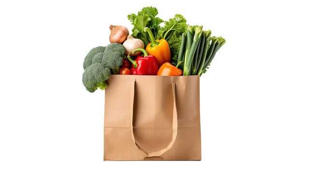 Vegetables in a paper bag isolated on transparent background, image with background removed, created with Generative Ai technology.