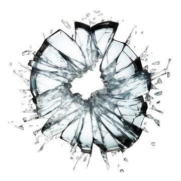 Bullet Hole in Broken Glass Isolated on Transparent or White Background, PNG