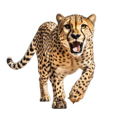 Running Cheetah Isolated on Transparent or White Background, PNG