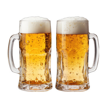 Two Beer Mugs Toasting Isolated on Transparent or White Background, PNG