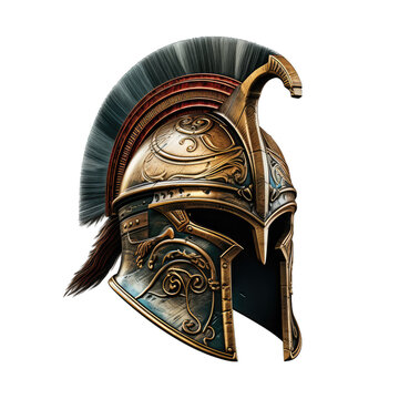 Ancient Greek Spartan Helmet Isolated on Transparent or White Background, PNG