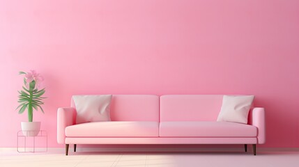 Pink interior with pink sofa and pink wall.