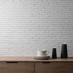 Fototapeta na wymiar A Cup of coffee and white bricks wall. 