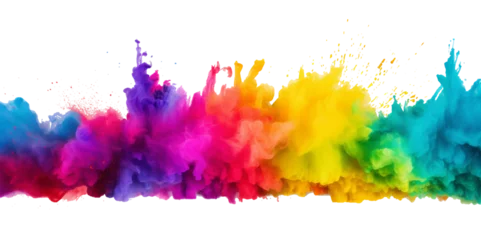 Foto op Plexiglas colorful vibrant rainbow Holi paint color powder explosion with bright colors isolated white background. © Towhidul