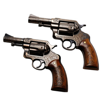 Crossed Cowboy Revolvers Isolated on Transparent or White Background, PNG