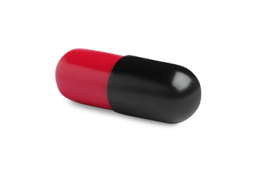One pill on white background. Medicinal treatment