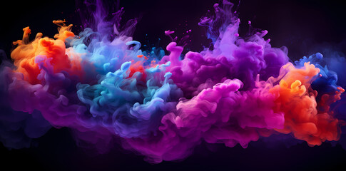 Fototapeta na wymiar colors of clouds on a black background, in the style of gradient color blends, vibrant, neon colors, abstract form, symbolic-vibrant, high resolution, yellow and violet