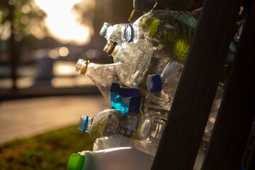 Detail of a few plastic bottles to be recycled
