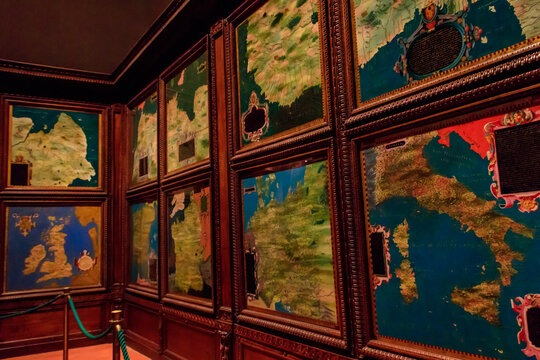 Hall of geographical maps in Palazzo Vecchio in Florence, Italy