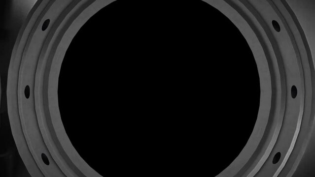 Transition of 3D Animated Metal Vault Door Unlocks, Zoomed In To Fade Into A Transparent Transition.