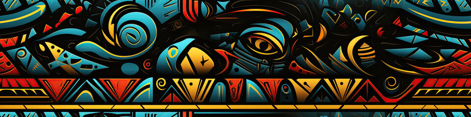 ancient african egyptian ethnic seamless pattern on black background with antique tribal ornaments