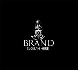 spartan warrior vintage black and white logo - obrazy, fototapety, plakaty