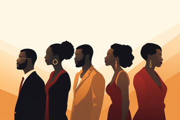 Elegant stylish business people stylish African Americans silhouettes flat, side view