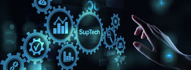 Suptech Regtech Supervisory Regulation technology concept on virtual screen.