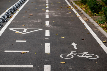 Obraz premium bike lane and line of speed bumps