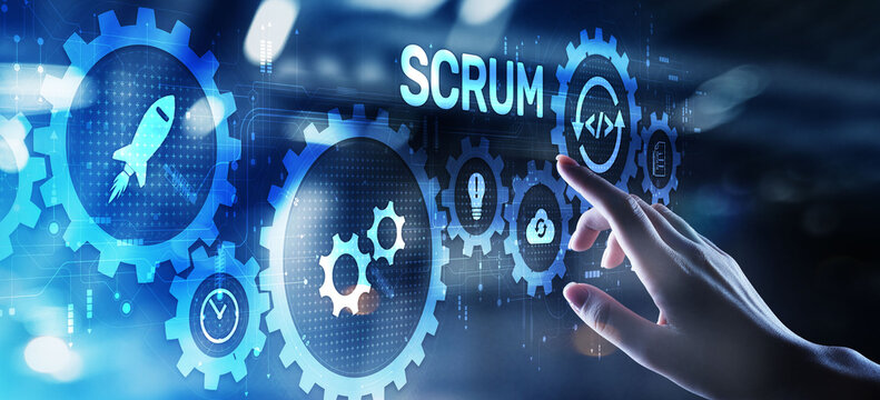 Scrum agile software development project management methodology business technology concept.