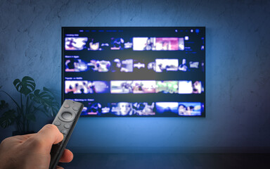 Tv online. Television streaming video. Media TV on demand. Online Multimedia video concept on TV...