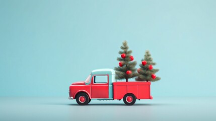 Car with new year’s trees. winter  is coming background . Concept of Christmas holidays. New year’s greeting card. Generated ai.