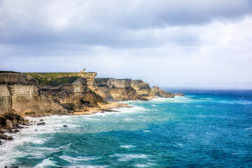 View from Bonifacio towards the Southern Tip of the Island of Corsica, France, with the Famous Sandstone Cliffs