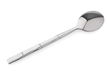 One new clean spoon isolated on white, top view