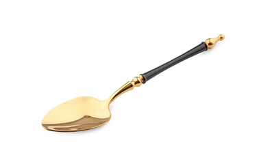 Elegant shiny golden spoon isolated on white