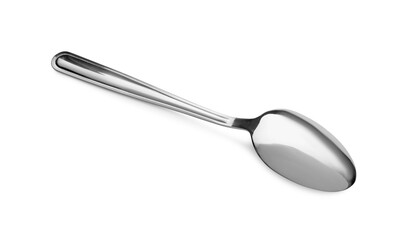 One new shiny spoon isolated on white