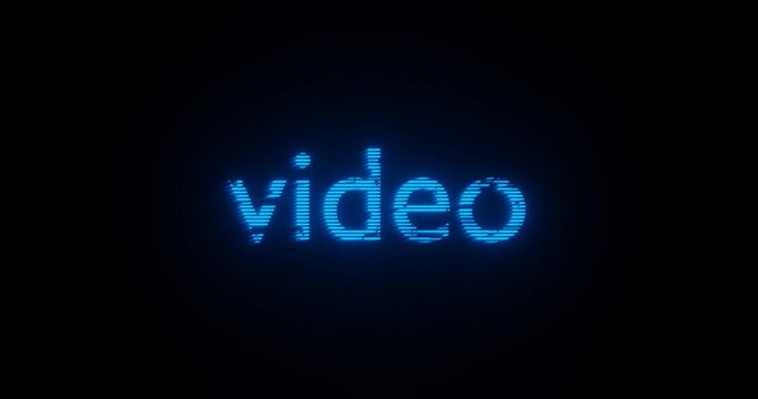 Abstract 3D illustration of the word "video" glowing with blue neon lights on a black background