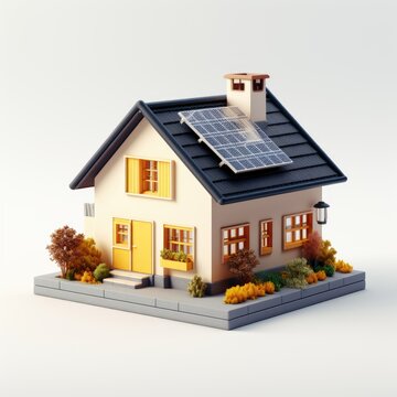 3d Illustration Of Small House Icon With Solar Panels On The Roof