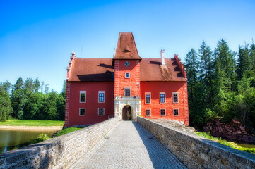 The Small, Charming Cervena Lhota Castle in a Lake in South Bohemia in the Czech Republic
