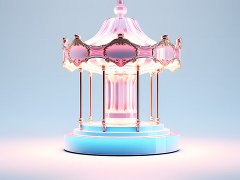 3d rendering of a Christmas crystal glass retro carousel isolated on a pink and blue background