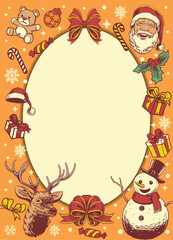 Christmas Oval Frame Illustration with Christmas Object