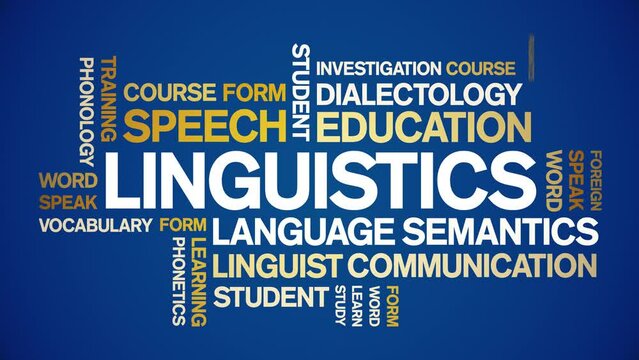 Linguistics animated tag word cloud;text design animation kinetic typography seamless loop.