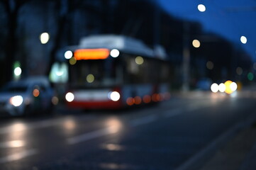 evening city street lights defocused background